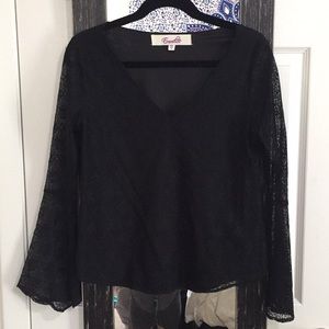 Francesca’s Black Lace Long Sleeve Top
